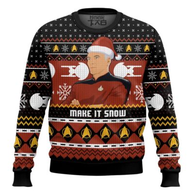 Hooktab Captain Picard Give Me Some Snow Ugly Christmas Sweater