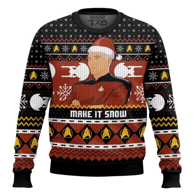 Hooktab Captain Picard Give Me Some Snow Ugly Christmas Sweater