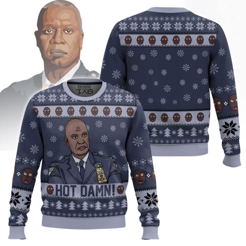 Hooktab Captain Raymond Holt Hot Damn Brooklyn Nine-nine Ugly Christmas Sweater Hooktab Captain Raymond Holt Hot Damn Brooklyn Nine-nine Ugly Christmas Sweater