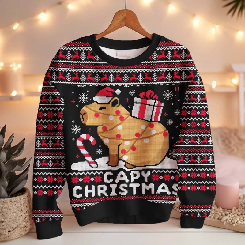 Hooktab Capy Christmas Capybara Ugly Christmas Sweater Hooktab Capy Christmas Capybara Ugly Christmas Sweater