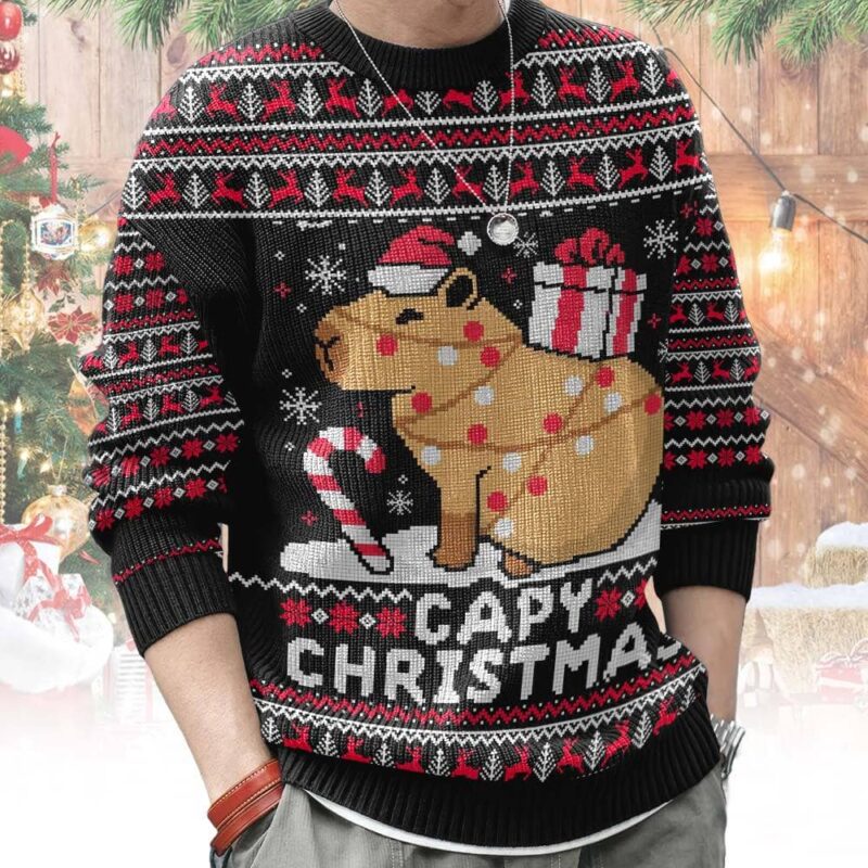 Hooktab Capy Christmas Capybara Ugly Christmas Sweater Hooktab Capy Christmas Capybara Ugly Christmas Sweater