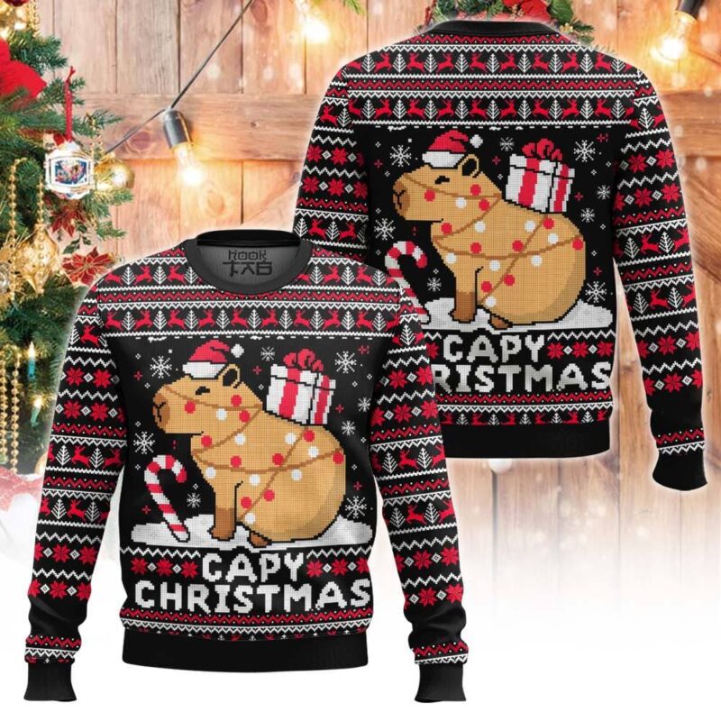 Hooktab Capy Christmas Capybara Ugly Christmas Sweater Hooktab Capy Christmas Capybara Ugly Christmas Sweater