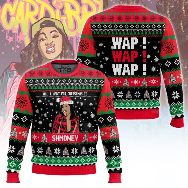 Hooktab Cardi B All I Want Is Shmoney Ugly Christmas Sweater Hooktab Cardi B All I Want Is Shmoney Ugly Christmas Sweater