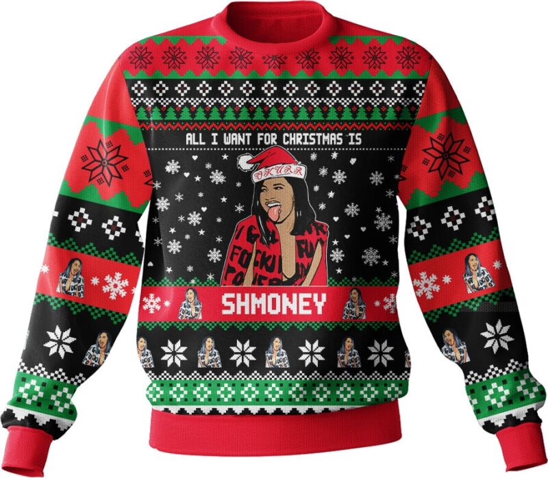 Hooktab Cardi B All I Want Is Shmoney Ugly Christmas Sweater Hooktab Cardi B All I Want Is Shmoney Ugly Christmas Sweater