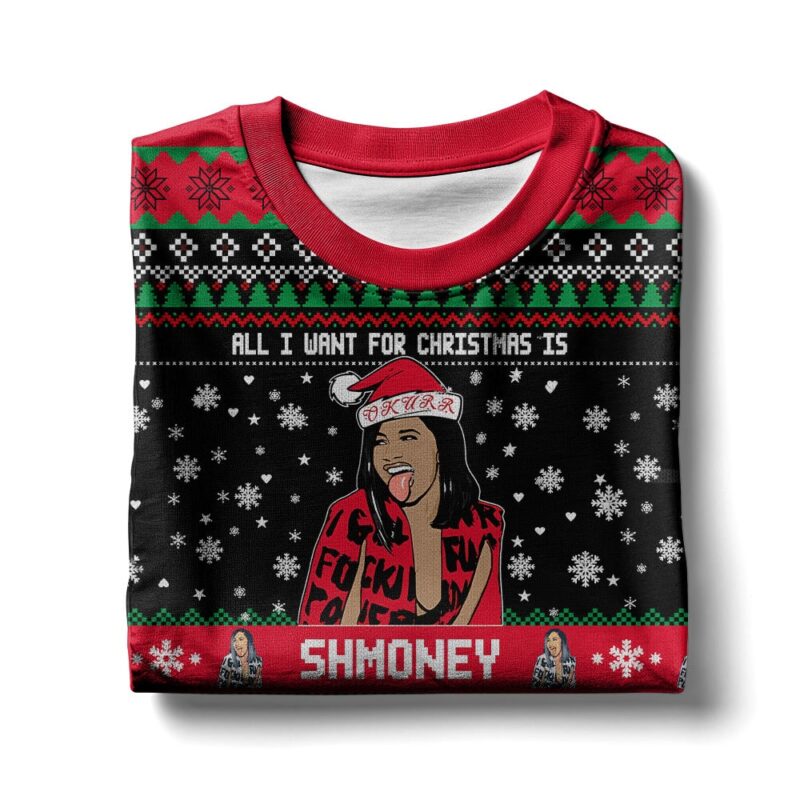 Hooktab Cardi B All I Want Is Shmoney Ugly Christmas Sweater Hooktab Cardi B All I Want Is Shmoney Ugly Christmas Sweater