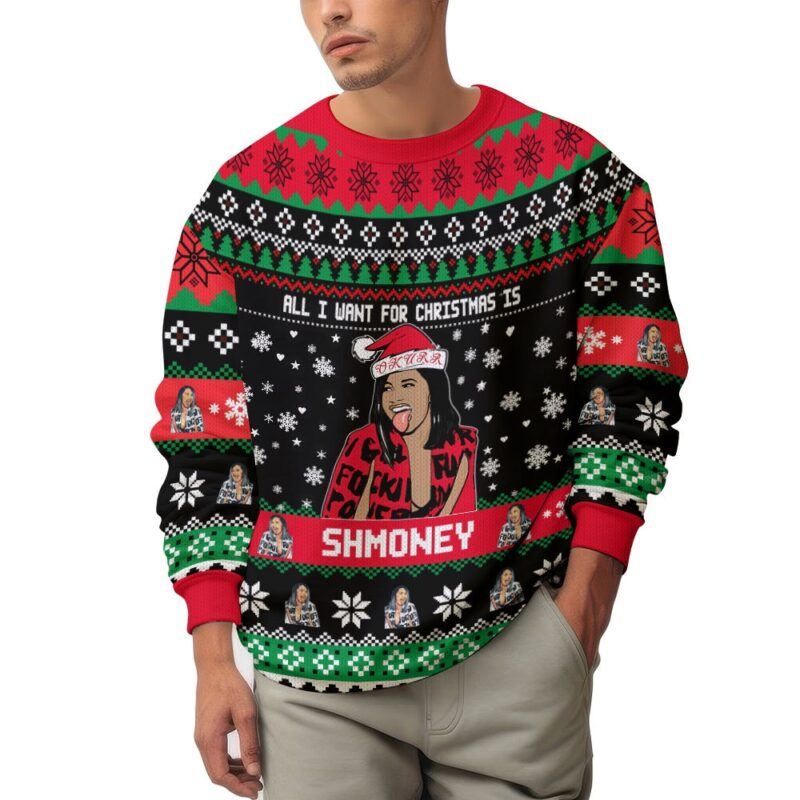 Hooktab Cardi B All I Want Is Shmoney Ugly Christmas Sweater Hooktab Cardi B All I Want Is Shmoney Ugly Christmas Sweater