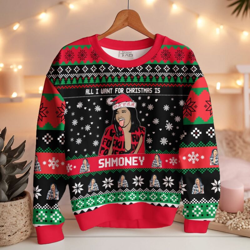 Hooktab Cardi B All I Want Is Shmoney Ugly Christmas Sweater Hooktab Cardi B All I Want Is Shmoney Ugly Christmas Sweater