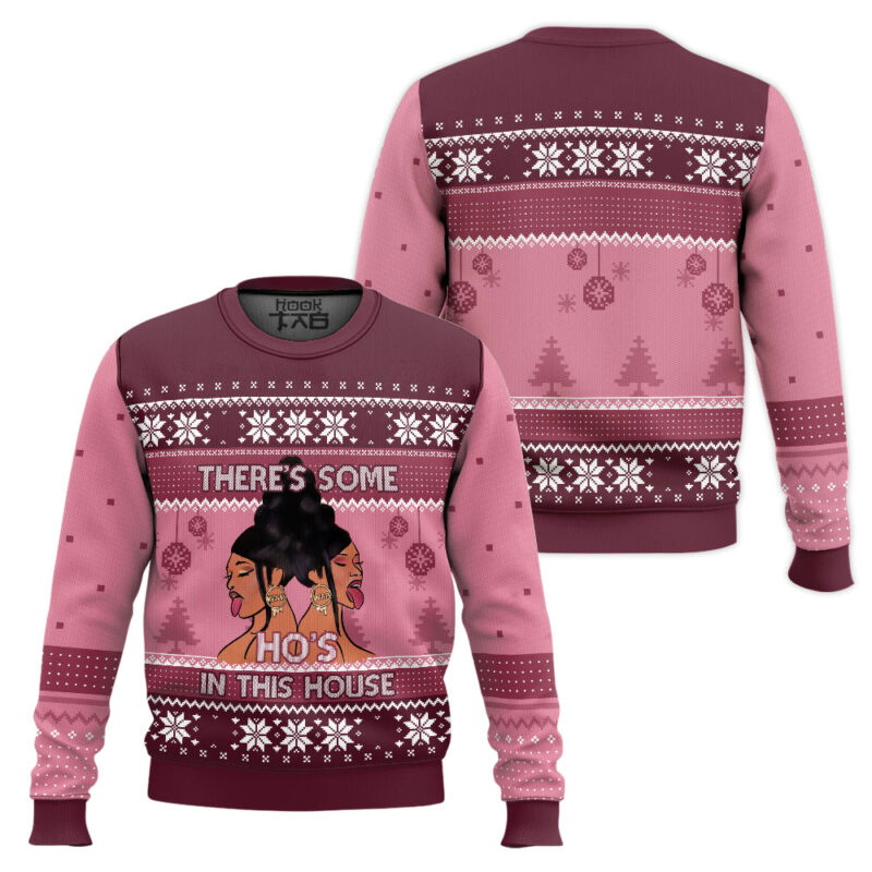 Hooktab Cardi B There's Some Ho's In This House Ugly Christmas Sweater Hooktab Cardi B There's Some Ho's In This House Ugly Christmas Sweater