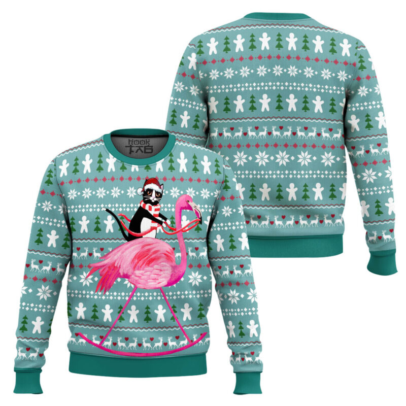Hooktab Cat And Flamingo Ugly Christmas Sweater Hooktab Cat And Flamingo Ugly Christmas Sweater