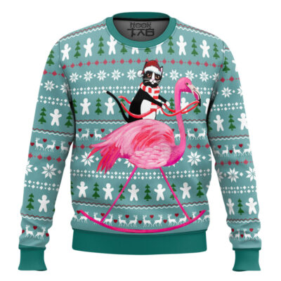 Hooktab Cat And Flamingo Ugly Christmas Sweater