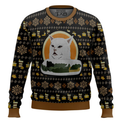 Hooktab Cat On Table Meme Ugly Christmas Sweater