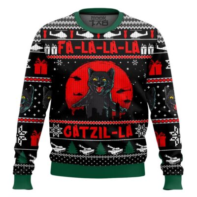 Hooktab Catzila Black Cat Ugly Christmas Sweater