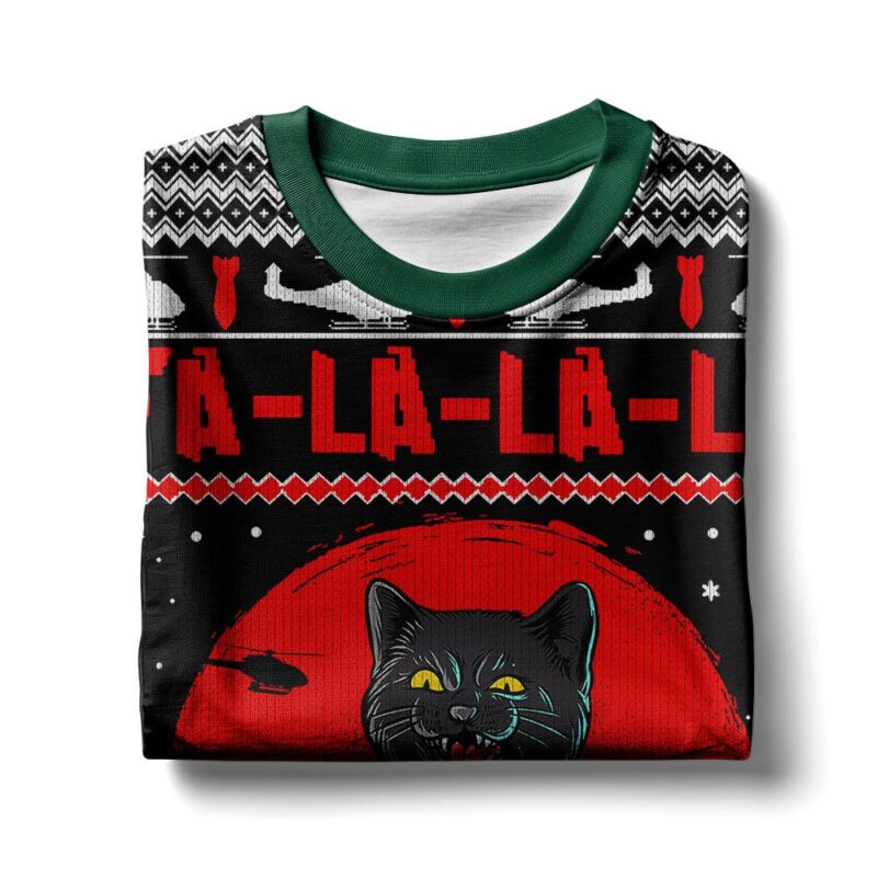 Hooktab Catzila Black Cat Ugly Christmas Sweater Hooktab Catzila Black Cat Ugly Christmas Sweater