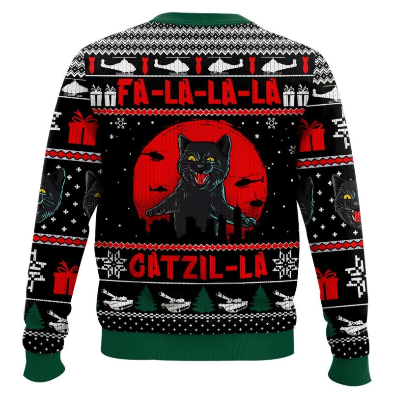 Hooktab Catzila Black Cat Ugly Christmas Sweater Hooktab Catzila Black Cat Ugly Christmas Sweater
