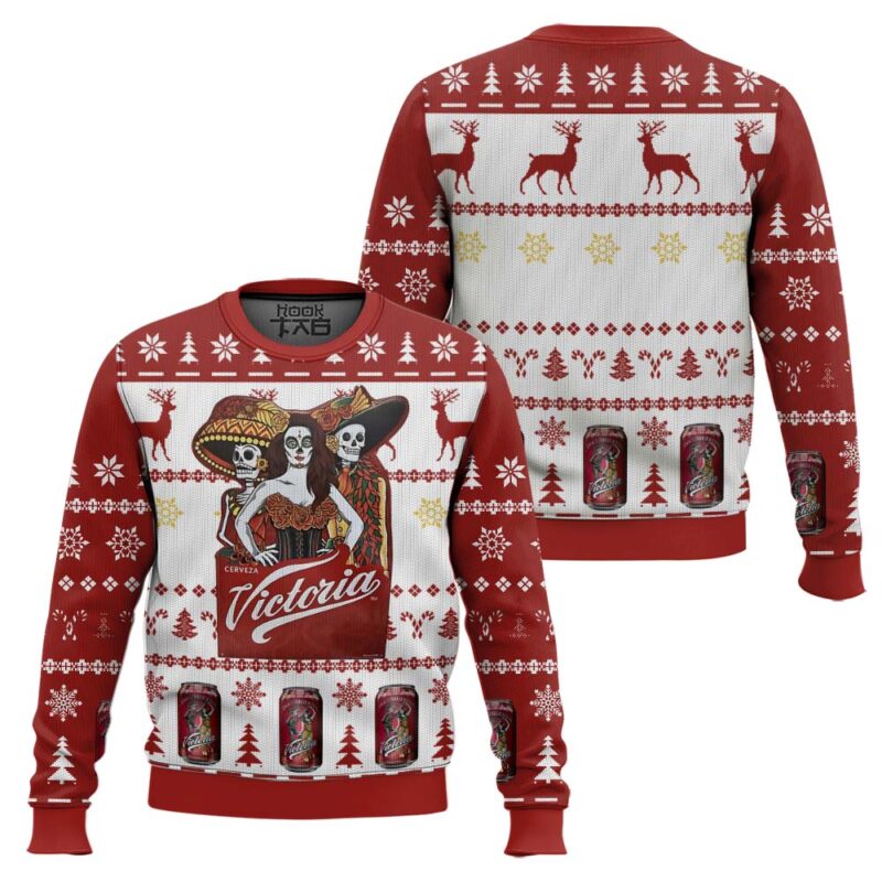 Hooktab Cerveza Victoria Mexican Beer Ugly Christmas Sweater Hooktab Cerveza Victoria Mexican Beer Ugly Christmas Sweater