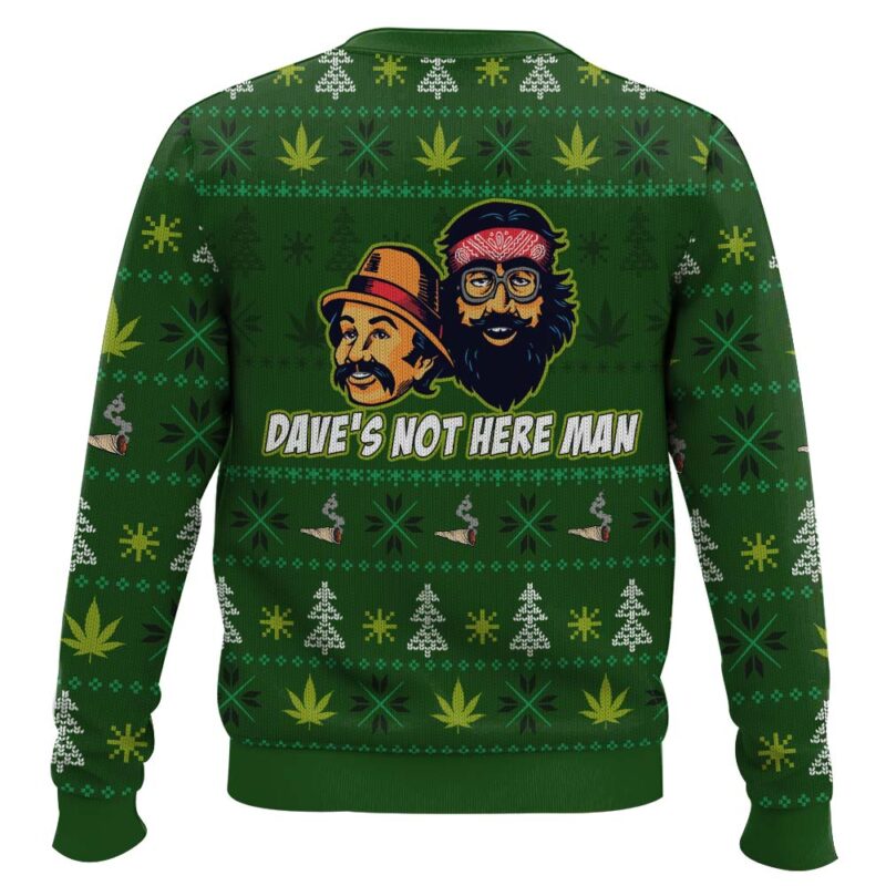 Hooktab Cheech And Chong Dave's Not Here Man Ugly Christmas Sweater Hooktab Cheech And Chong Dave's Not Here Man Ugly Christmas Sweater