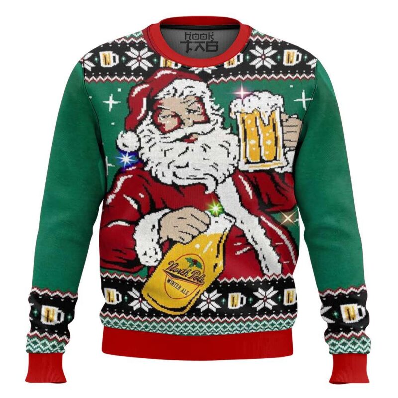 Hooktab Cheers To Santa And Beer! Ugly Christmas Sweater