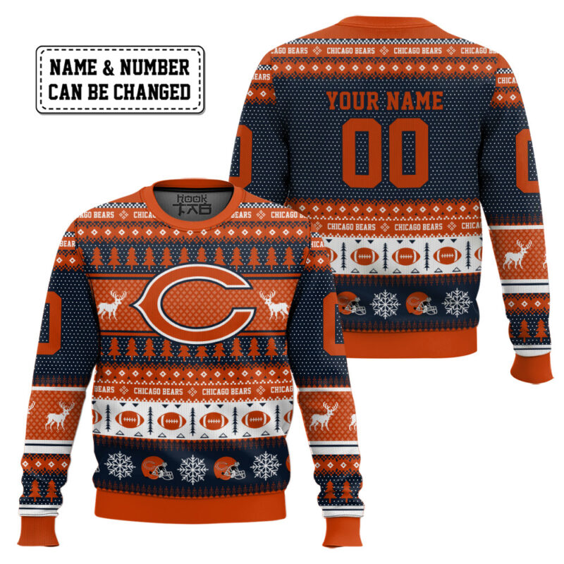Hooktab Chicago Bears - Custom Name And Number Ugly Sweater Hooktab Chicago Bears - Custom Name And Number Ugly Sweater