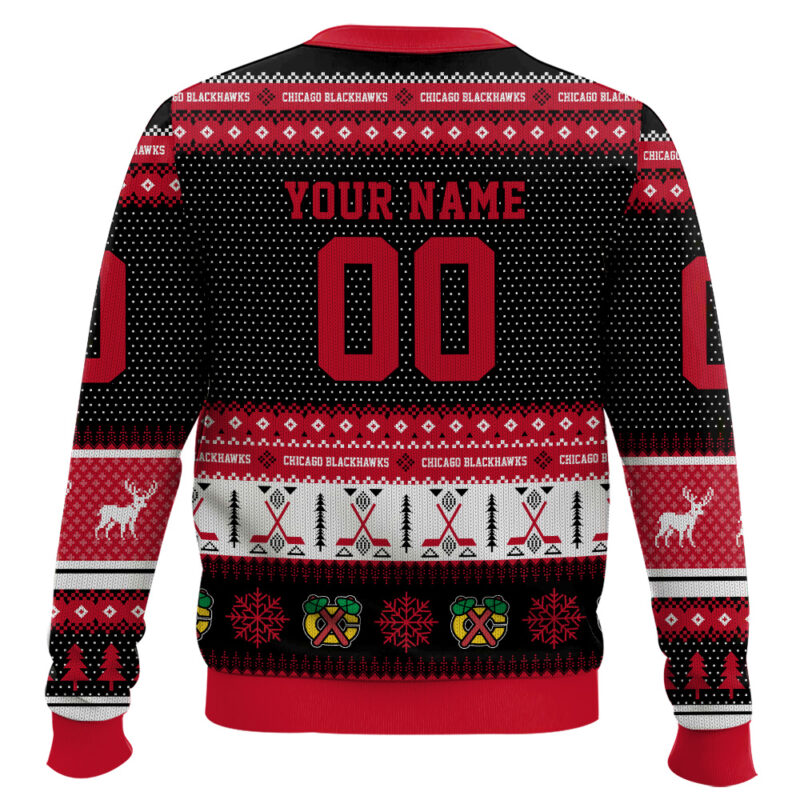 Hooktab Chicago Blackhawks - Custom Name And Number Ugly Sweater Hooktab Chicago Blackhawks - Custom Name And Number Ugly Sweater