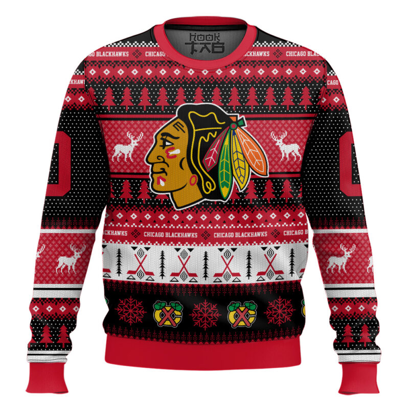 Hooktab Chicago Blackhawks - Custom Name And Number Ugly Sweater Hooktab Chicago Blackhawks - Custom Name And Number Ugly Sweater