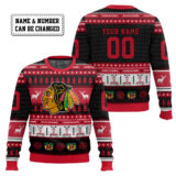 Hooktab Chicago Blackhawks - Custom Name And Number Ugly Sweater