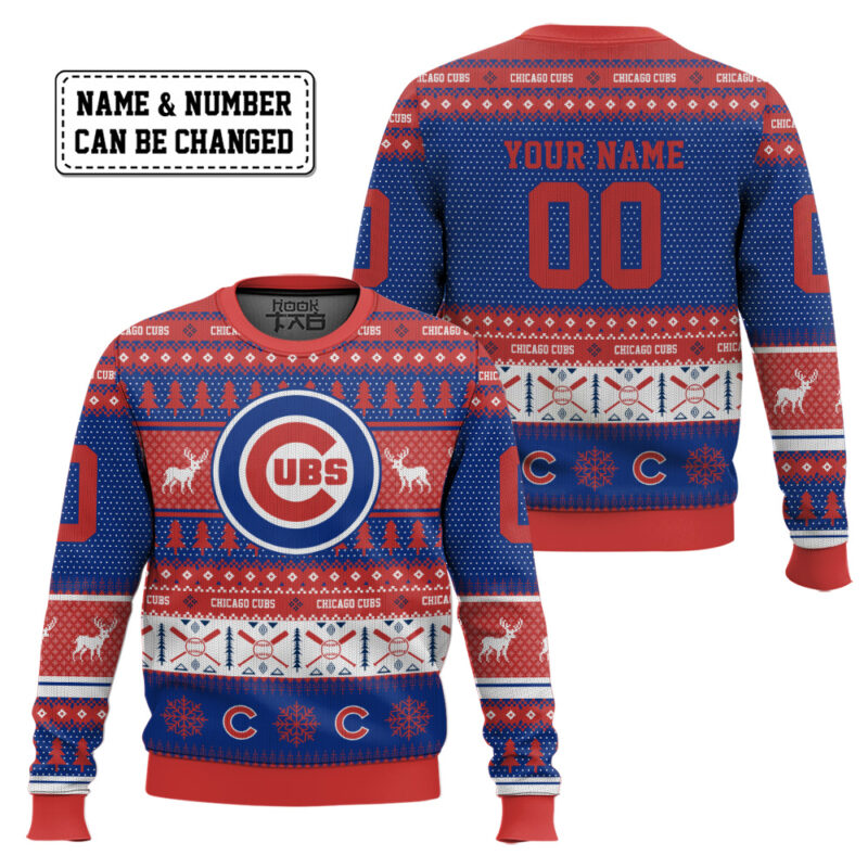 Hooktab Chicago Cubs - Custom Name And Number Ugly Sweater Hooktab Chicago Cubs - Custom Name And Number Ugly Sweater