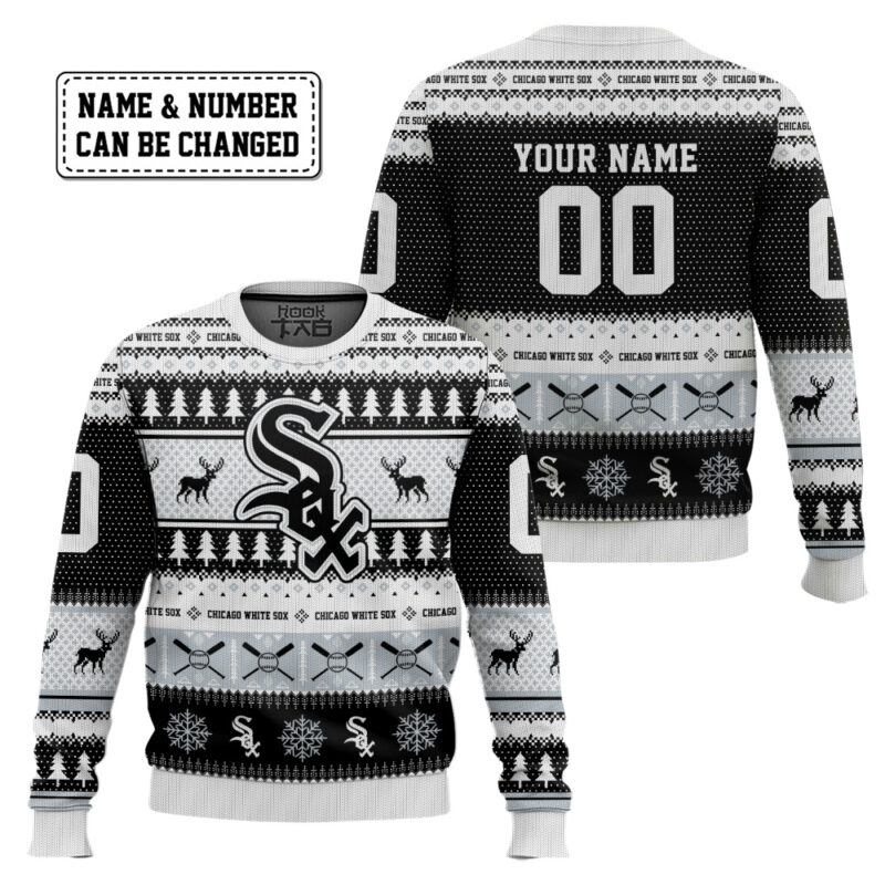 Hooktab Chicago White Sox - Custom Name And Number Ugly Sweater Hooktab Chicago White Sox - Custom Name And Number Ugly Sweater
