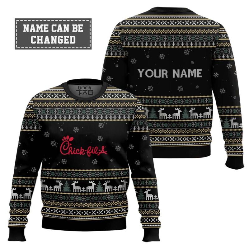 Hooktab Chick-fil-a - Custom Name Ugly Christmas Sweater Hooktab Chick-fil-a - Custom Name Ugly Christmas Sweater