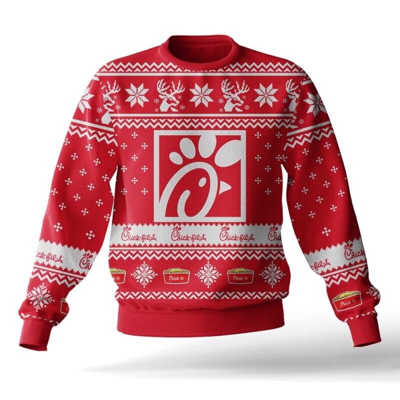 Hooktab Chick-fil-a Fast Food Ugly Christmas Sweater Hooktab Chick-fil-a Fast Food Ugly Christmas Sweater