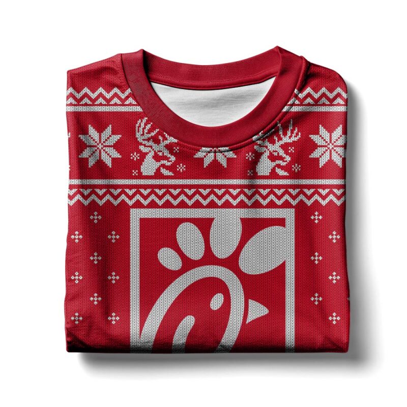 Hooktab Chick-fil-a Fast Food Ugly Christmas Sweater Hooktab Chick-fil-a Fast Food Ugly Christmas Sweater