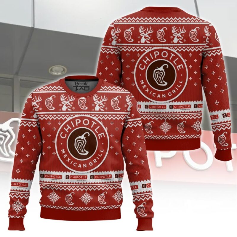 Hooktab Chipotle Mexican Grill Ugly Christmas Sweater Hooktab Chipotle Mexican Grill Ugly Christmas Sweater