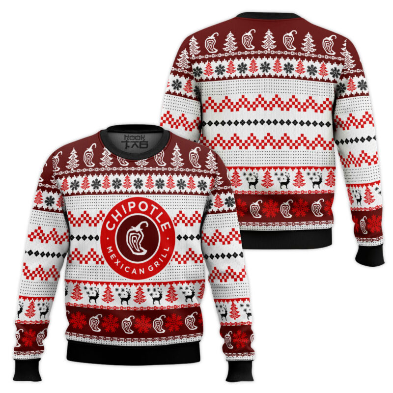 Hooktab Chipotle Mexican's Grill Ugly Christmas Sweater Hooktab Chipotle Mexican's Grill Ugly Christmas Sweater