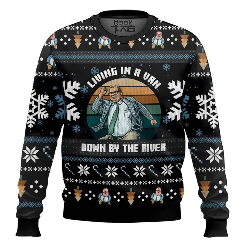 Hooktab Chris Farley Livin' In A Van Down By The River Saturday Night Live Ugly Christmas Sweater