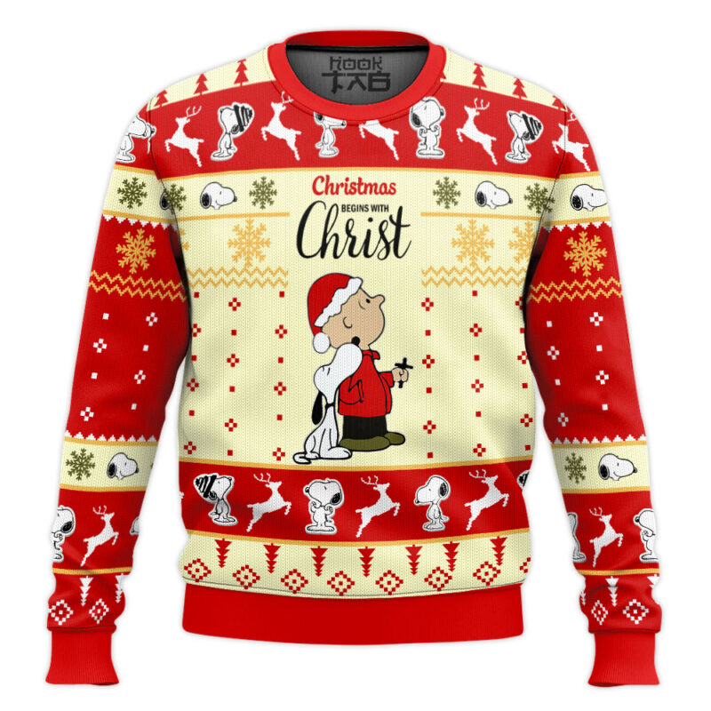 Hooktab Christ The Charlie Brown and Snoopy Show Ugly Christmas Sweater