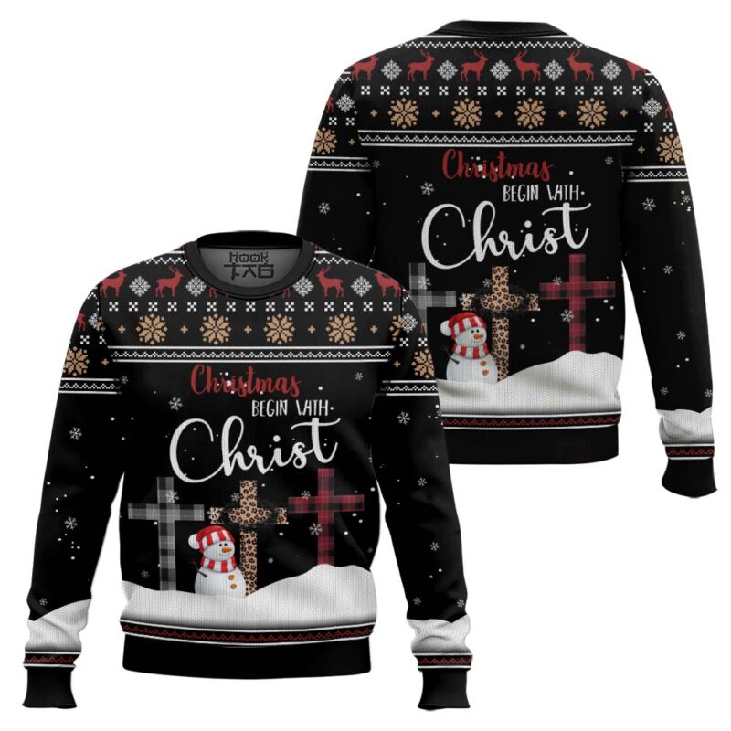 Hooktab Christmas Begin With Christ Ugly Christmas Sweater Hooktab Christmas Begin With Christ Ugly Christmas Sweater