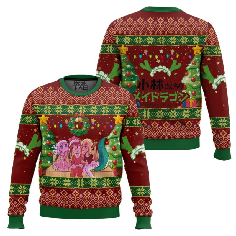Hooktab Christmas Family Miss Kobayashi's Dragon Maid Ugly Christmas Sweater Hooktab Christmas Family Miss Kobayashi's Dragon Maid Ugly Christmas Sweater