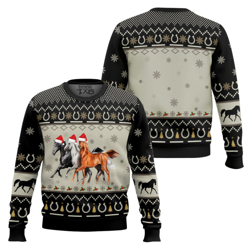 Hooktab Christmas Horses Ugly Christmas Sweater Hooktab Christmas Horses Ugly Christmas Sweater