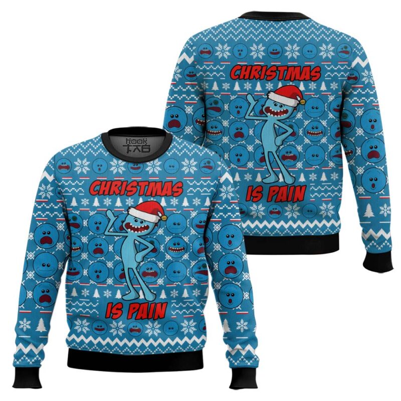 Hooktab Christmas Is Pain Mr. Meeseeks Rick And Morty Ugly Christmas Sweater Hooktab Christmas Is Pain Mr. Meeseeks Rick And Morty Ugly Christmas Sweater