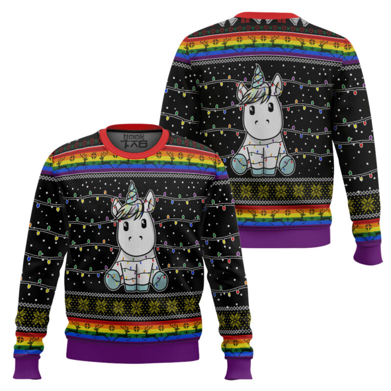 Hooktab Christmas Light Unicorn Ugly Christmas Sweater Hooktab Christmas Light Unicorn Ugly Christmas Sweater