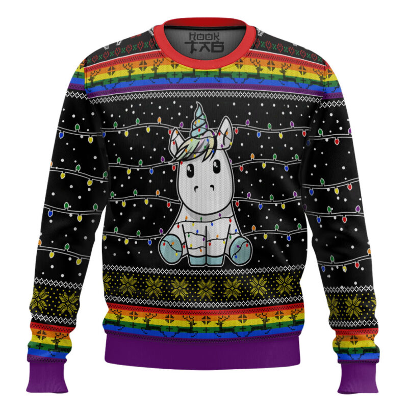 Hooktab Christmas Light Unicorn Ugly Christmas Sweater