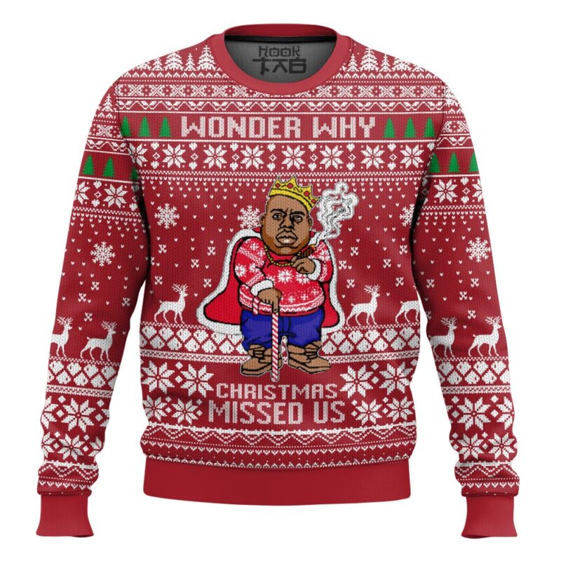 Hooktab Christmas Missed The Notorious B.I.G Ugly Christmas Sweater