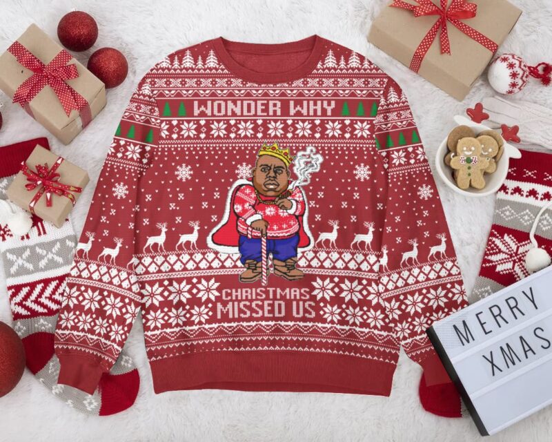Hooktab Christmas Missed The Notorious B.I.G Ugly Christmas Sweater Hooktab Christmas Missed The Notorious B.I.G Ugly Christmas Sweater