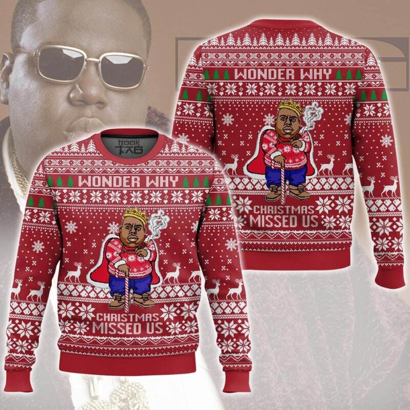 Hooktab Christmas Missed The Notorious B.I.G Ugly Christmas Sweater Hooktab Christmas Missed The Notorious B.I.G Ugly Christmas Sweater