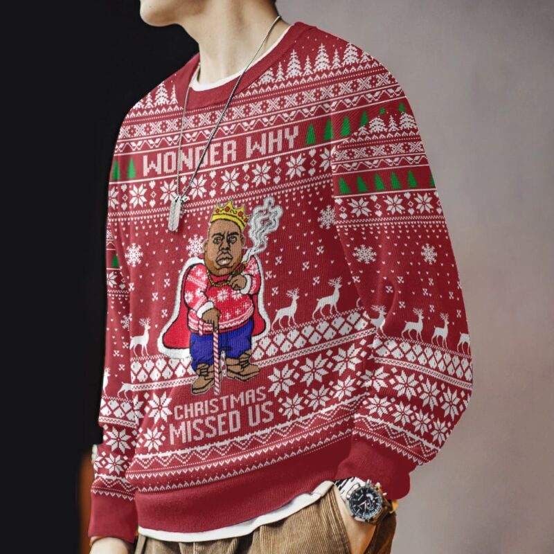 Hooktab Christmas Missed The Notorious B.I.G Ugly Christmas Sweater Hooktab Christmas Missed The Notorious B.I.G Ugly Christmas Sweater
