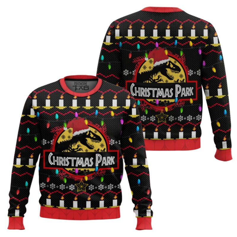Hooktab Christmas Park Jurassic Park Ugly Christmas Sweater Hooktab Christmas Park Jurassic Park Ugly Christmas Sweater