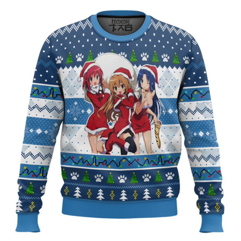 Hooktab Christmas Taiga, Minori And Ami Toradora Ugly Christmas Sweater