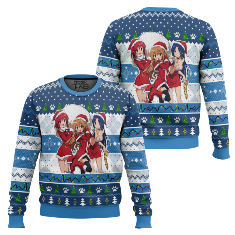 Hooktab Christmas Taiga, Minori And Ami Toradora Ugly Christmas Sweater Hooktab Christmas Taiga, Minori And Ami Toradora Ugly Christmas Sweater