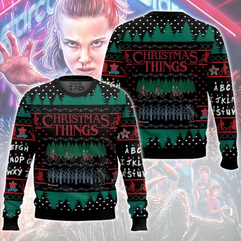 Hooktab Christmas Things Stranger Things Ugly Christmas Sweater Hooktab Christmas Things Stranger Things Ugly Christmas Sweater