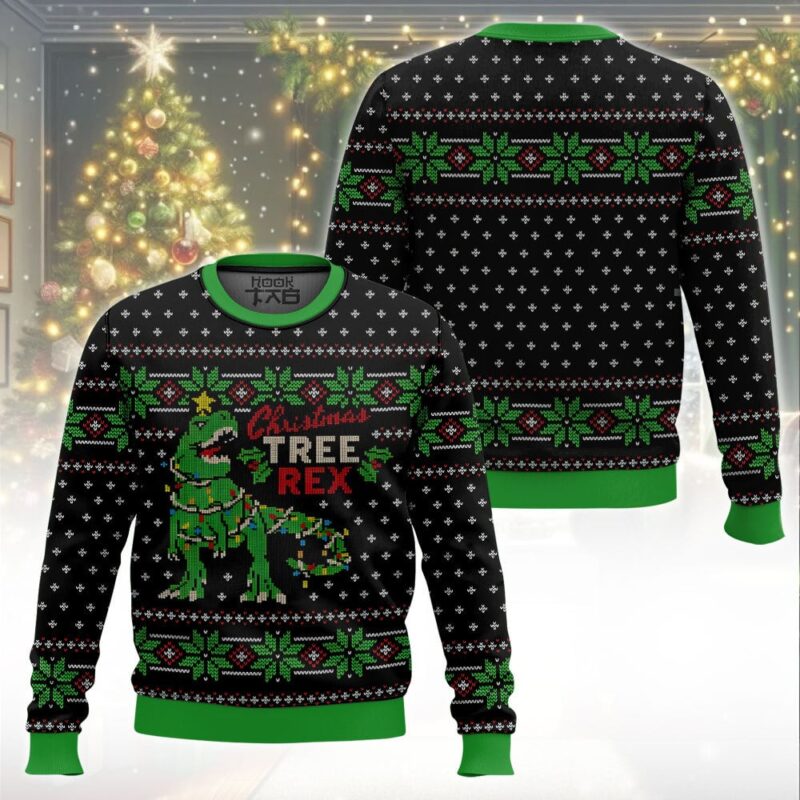 Hooktab Christmas Tree Rex Jurassic Park Ugly Christmas Sweater Hooktab Christmas Tree Rex Jurassic Park Ugly Christmas Sweater