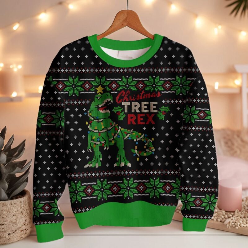 Hooktab Christmas Tree Rex Jurassic Park Ugly Christmas Sweater Hooktab Christmas Tree Rex Jurassic Park Ugly Christmas Sweater